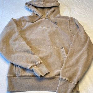 Champion Reverse Weave Hooded Sweatshirt Tan/Green Color Hand Pouch SZ S